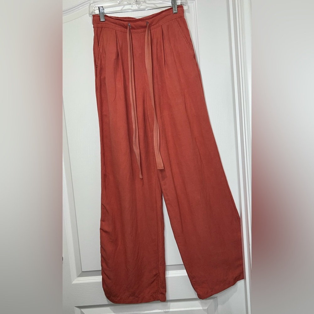A New Day Coral Linen Blend Pants Lightweight Casual Elastic Waistband Size XS
